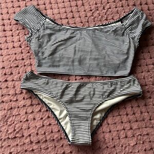 Striped Black and White Bikini Set